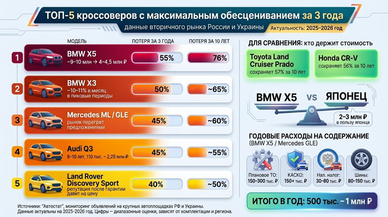 ТОП-5 премиальных кроссоверов, которые теряют 40% стоимости за первые три года